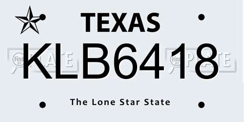 KLB6418 Texas License Plate