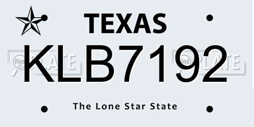 KLB7192 Texas License Plate