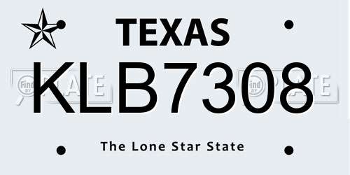 KLB7308 Texas License Plate