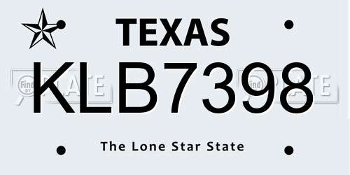 KLB7398 Texas License Plate