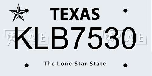 KLB7530 Texas License Plate