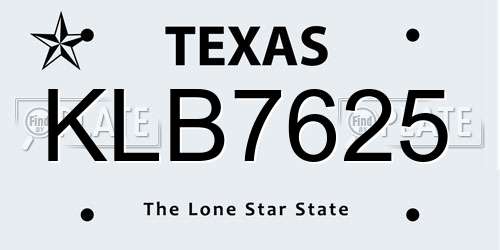 KLB7625 Texas License Plate