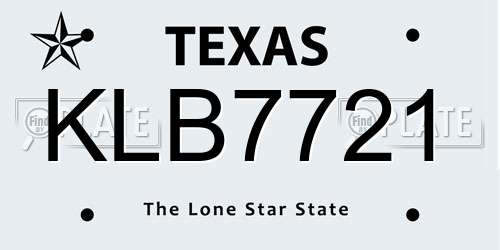 KLB7721 Texas License Plate