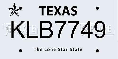 KLB7749 Texas License Plate