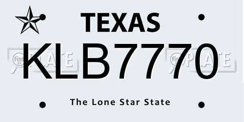 KLB7770 Texas License Plate