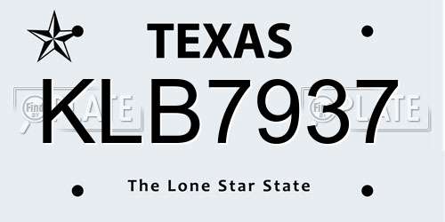 KLB7937 Texas License Plate