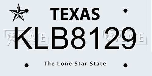 KLB8129 Texas License Plate
