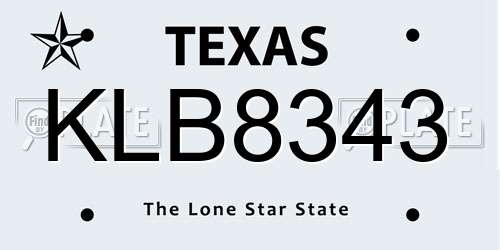KLB8343 Texas License Plate