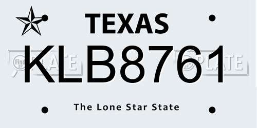 KLB8761 Texas License Plate