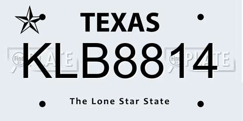 KLB8814 Texas License Plate