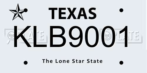 KLB9001 Texas License Plate