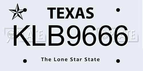 KLB9666 Texas License Plate