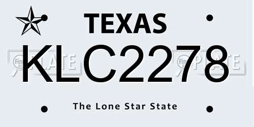 KLC2278 Texas License Plate