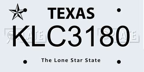KLC3180 Texas License Plate