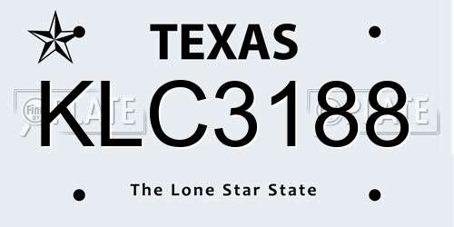 KLC3188 Texas License Plate