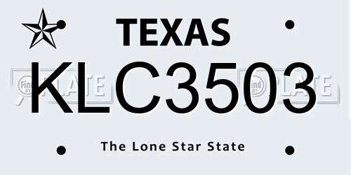 KLC3503 Texas License Plate