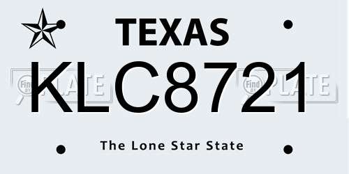 KLC8721 Texas License Plate