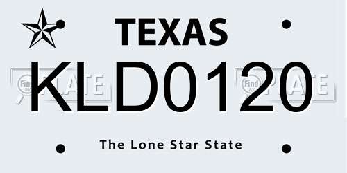 KLD0120 Texas License Plate