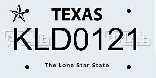 KLD0121 Texas License Plate