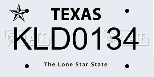 KLD0134 Texas License Plate