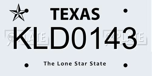 KLD0143 Texas License Plate