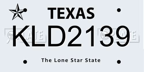 KLD2139 Texas License Plate