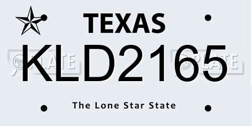 KLD2165 Texas License Plate