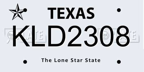 KLD2308 Texas License Plate