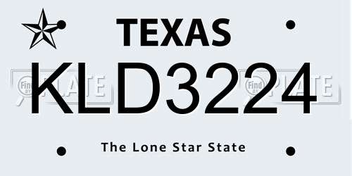 KLD3224 Texas License Plate