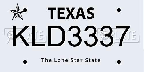 KLD3337 Texas License Plate