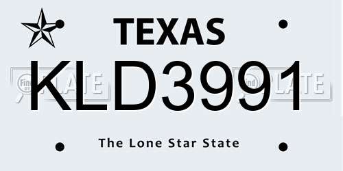 KLD3991 Texas License Plate