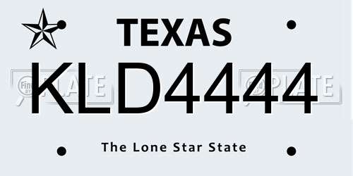 KLD4444 Texas License Plate