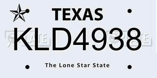 KLD4938 Texas License Plate