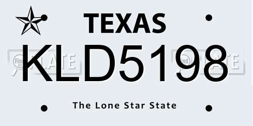 KLD5198 Texas License Plate