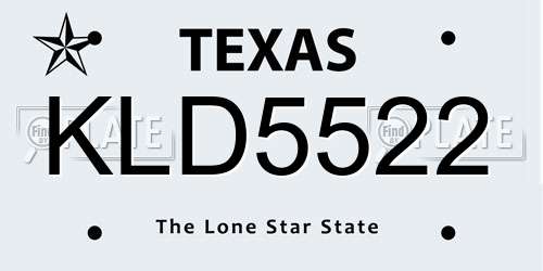 KLD5522 Texas License Plate