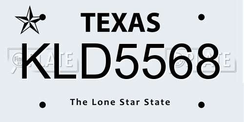 KLD5568 Texas License Plate