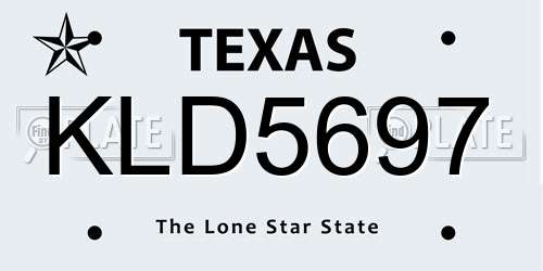 KLD5697 Texas License Plate