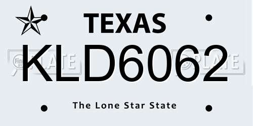 KLD6062 Texas License Plate