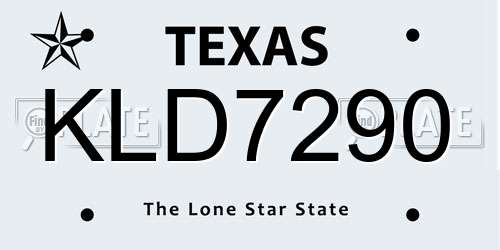 KLD7290 Texas License Plate