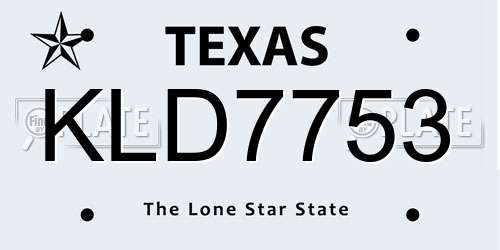 KLD7753 Texas License Plate