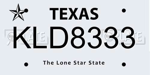 KLD8333 Texas License Plate