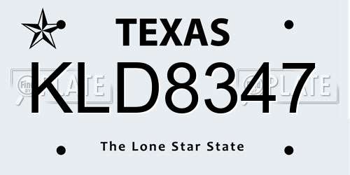 KLD8347 Texas License Plate