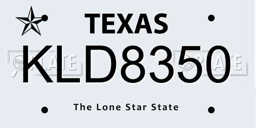 KLD8350 Texas License Plate
