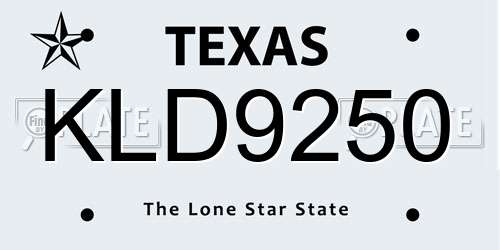 KLD9250 Texas License Plate