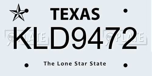 KLD9472 Texas License Plate