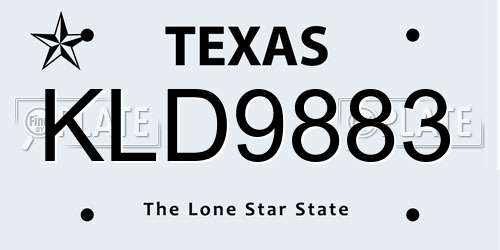 KLD9883 Texas License Plate