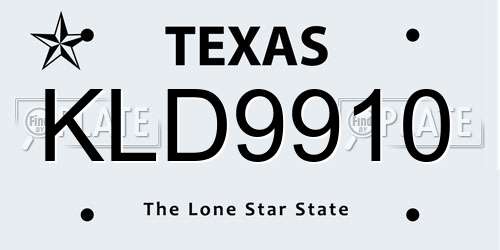 KLD9910 Texas License Plate