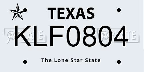 KLF0804 Texas License Plate
