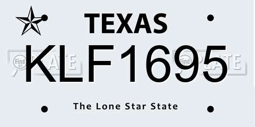 KLF1695 Texas License Plate