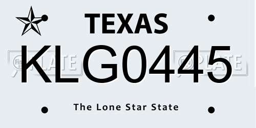 KLG0445 Texas License Plate